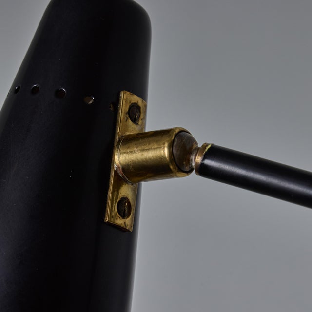 1950s Stilnovo Perforated Black Metal and Brass Sconce With Stamped Label For Sale - Image 14 of 17
