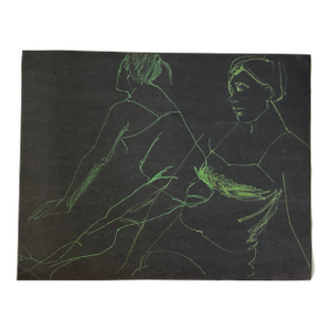 1990s Expressive Double Sided Figure Studies in Green and Blue Pastel