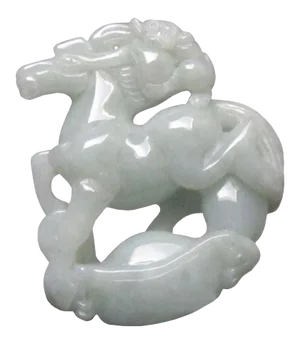 Green Jade Chinese Zodiac Monkey Ridding on Horse Stepping on Fortune Pendant