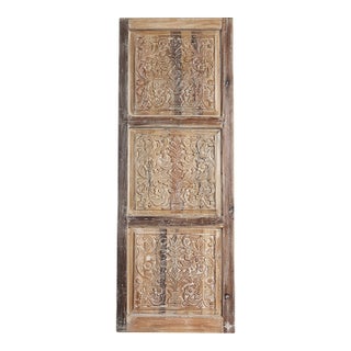 Vintage Carved Double Front Doors – Whitewashed Floral Wood Barn Doors, Rustic 96x36 For Sale