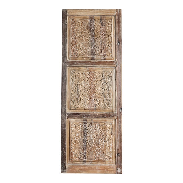 Vintage Carved Wood Doors – Natural Wood Floral Barn Doors, Rustic 96x36 For Sale
