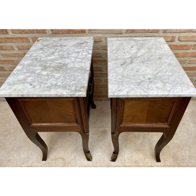 Brown Mid-Century Walnut Nightstands with Drawers and Marble Tops, 1950s, Set of 2 For Sale - Image 8 of 13