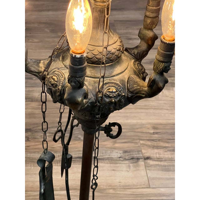 Antique Five Burner Lucerne Whale Oil Lamp With Napoleon I Fireplace Screen Shade For Sale - Image 13 of 13