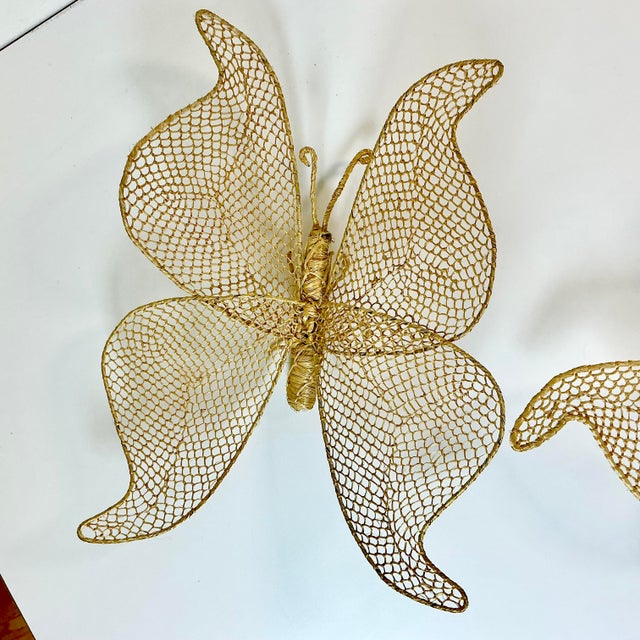 1980s Vintage Boho Chic Coastal Figurative Wicker Butterflies Sculptural Wall Objects - Set of 2 For Sale - Image 9 of 13