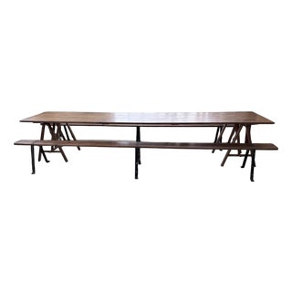 Trestle Farm Table and Benches, 1950s, Set of 3 For Sale