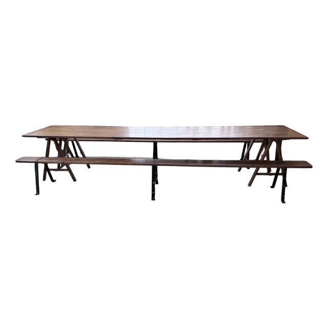 Trestle Farm Table and Benches, 1950s, Set of 3 For Sale