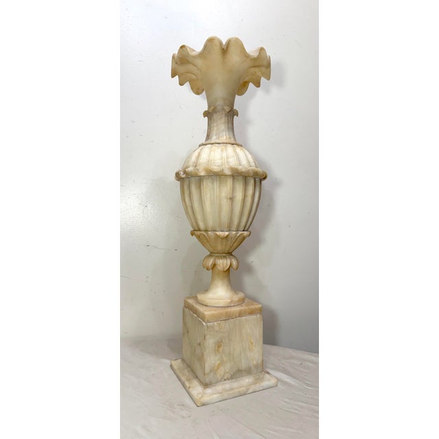 Huge Antique 1800's Hand Carved Alabaster Stone Marble Urn Flower Vase Sculpture For Sale In New York - Image 6 of 15
