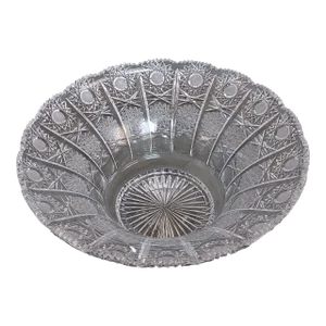 Large 1970s Ornate Carved Bohemia Crystal Centerpiece Bowl