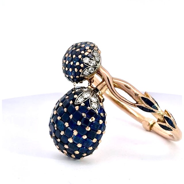 Navy Blue 1960s Rose Gold Bypass Watch With 22ct Sapphire and Diamond Clusters, Uk For Sale - Image 8 of 11