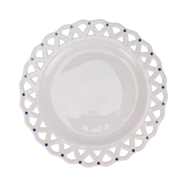 Chinoiserie White with Blue Dots Pierced Scalloped Charger Plate, 13.5" For Sale - Image 3 of 3