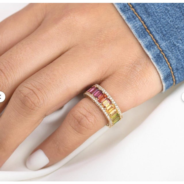 Natural 6.29 cts rainbow sapphire & 0.62 cts diamond ring in 14k gold For Sale - Image 11 of 18