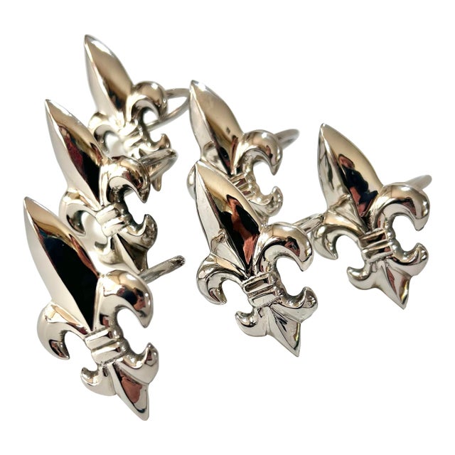 Vintage Silver Fleur-De-Lis Napkin Rings – French Table Decor, Set of 6 For Sale