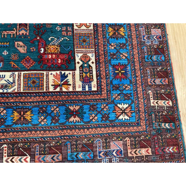 Vintage Teal Wool Kazak-Style Tribal Rug 9 X 13 For Sale - Image 10 of 17
