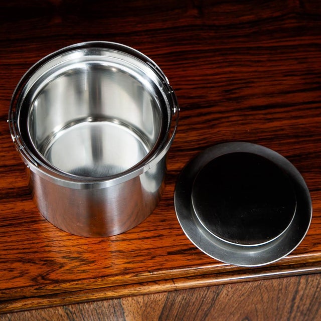 Stelton Mid 20th Century Danish Modern Ice Bucket Stelton Stainless Steel Lidded Handle For Sale - Image 4 of 11