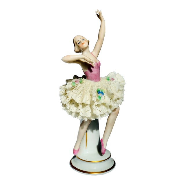 Antique Dresden Porcelain Figurine Ballerina Dancer in Lace Tutu, Early-1990s by Germany’s Sitzendorf For Sale