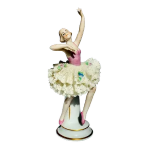 Antique Dresden Porcelain Figurine Ballerina Dancer in Lace Tutu, Early-1990s by Germany’s Sitzendorf