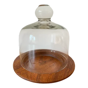 Vintage Mid-Century Modern Laurids Lonborg Glass Dome Covered Teak Plate, Cloche