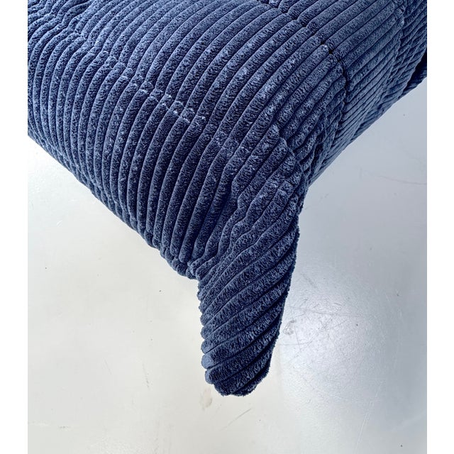 Mid-Century Modern French Togo 2-Seater Sofa in Blue Corduroy attributed Michel Ducaroy for Ligne Roset, 1970s For Sale - Image 3 of 12
