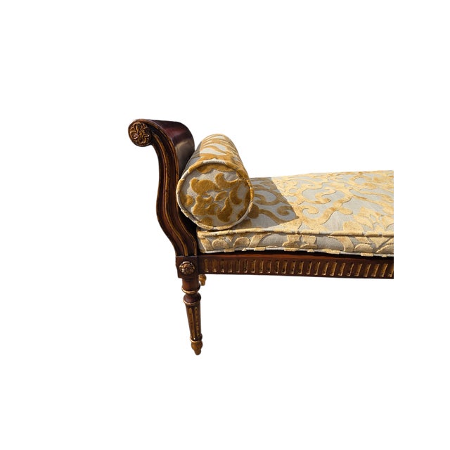 1990s John Richards Window Bench Settee French Regency Damask Neo Classical Ottoman For Sale - Image 10 of 18