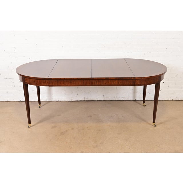 Hepplewhite Henredon Federal Banded Mahogany Extension Dining Table, Newly Refinished For Sale - Image 3 of 14