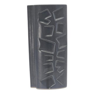 Mid-Century Modern Brutalist Ceramic Vase Geometric Relief 11.75" For Sale