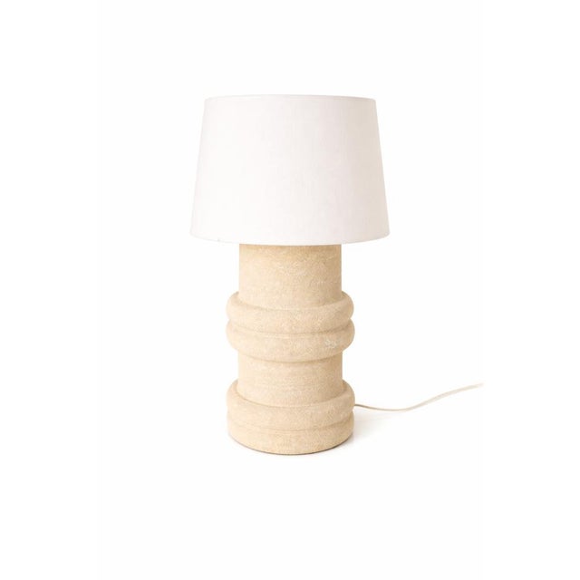 Beige Cylindrical Table Lamp in Beige Hand-Carved Stone by Pierre-Albert Tormos, 1970s For Sale - Image 8 of 8