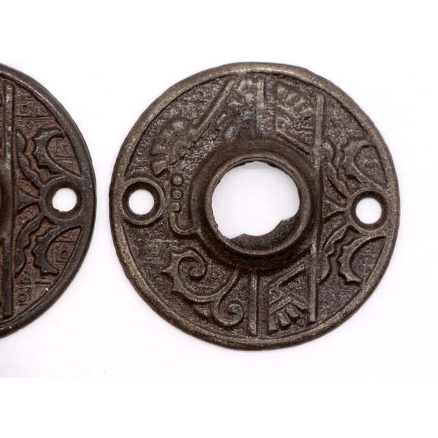 Traditional Aesthetic Pair of 2 In. Cast Iron Door Rosettes For Sale - Image 3 of 4