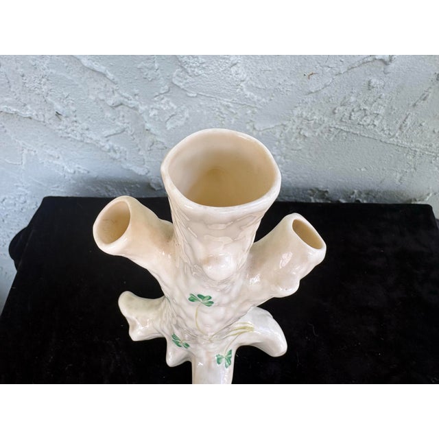 Vintage Belleek Ireland Shamrock Tree Trunk Bud Vase, Triple Opening Spill Vase For Sale In Orlando - Image 6 of 8