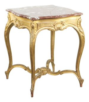 French Side Table with Gold-Colored Wooden Frame and Marble Table