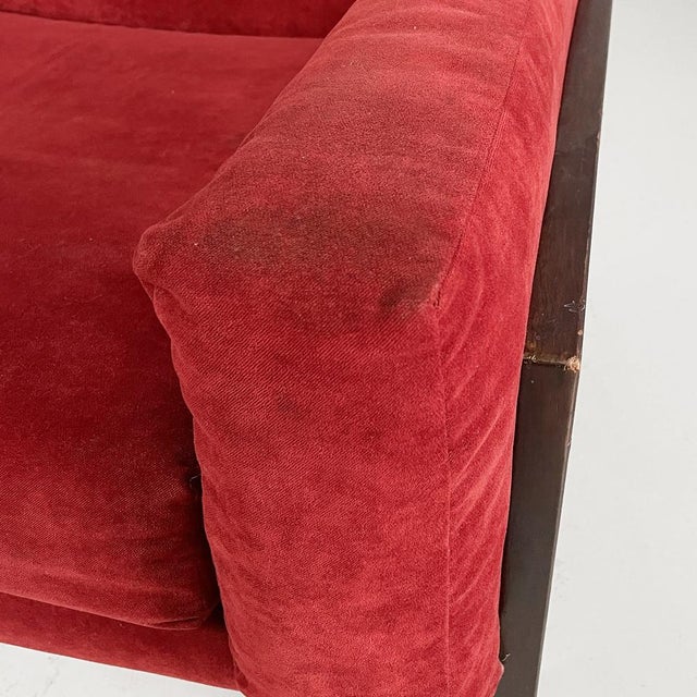 Wood Set of Italian Modern Red Velvet and Wood Armchairs by Claudio Salocchi for Sormani, 1970s For Sale - Image 7 of 18