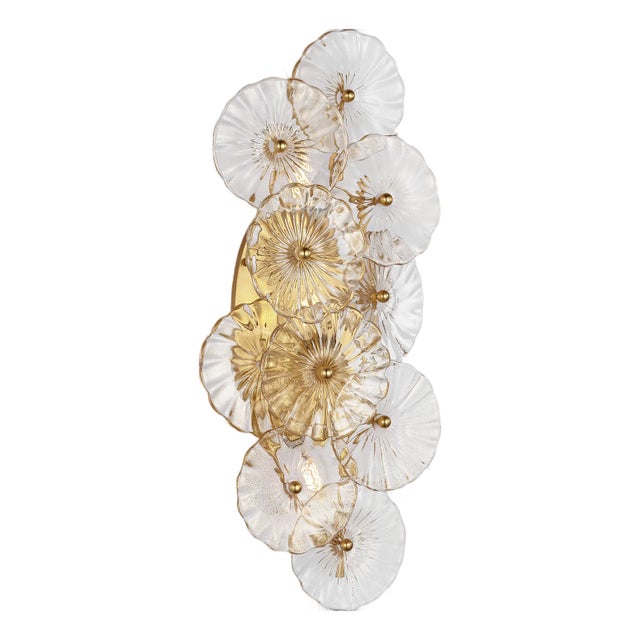 Julie Neill for Visual Comfort Signature Gianna 21" Layered Sconce in Gild with Gold Fleck Glass For Sale