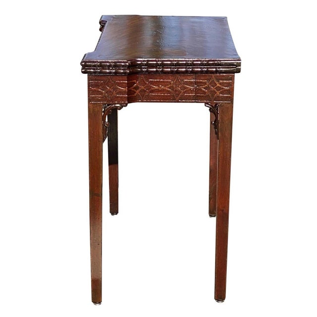 Antique Irish Chinese Chippendale Mahogany Game Table W/ Concertina Legs For Sale - Image 10 of 12