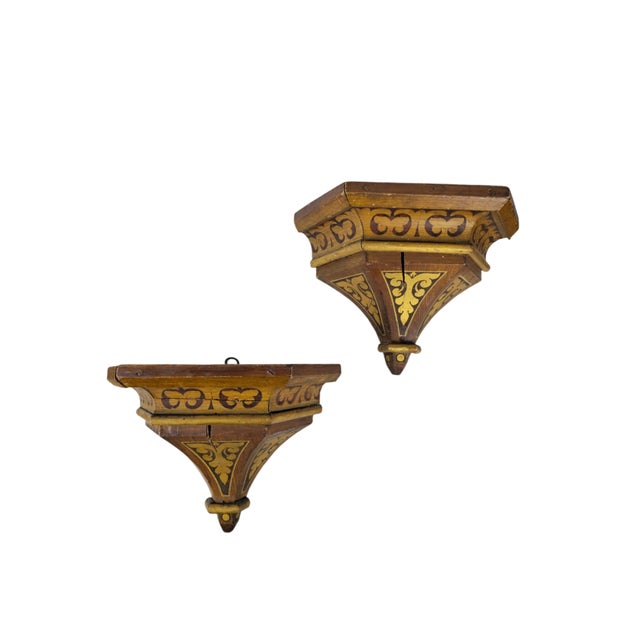 Neo-Gothic Brown-Gold Wall Consoles, 1850, Set of 2 For Sale - Image 4 of 8