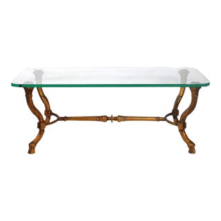 Maison Ramsay Style Gilt Base Glass Top Coffee Table For Sale