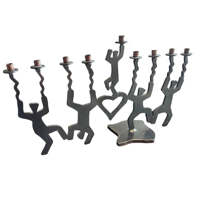 1990s Modernist Cut Steel Art Menorah Dancing Figures For Sale - Image 11 of 12