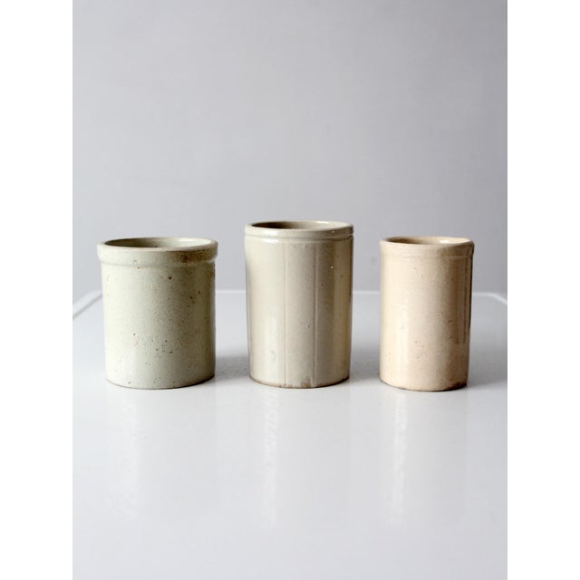 Ceramic Antique Stoneware Kitchen Crocks Set of 3 For Sale - Image 7 of 17