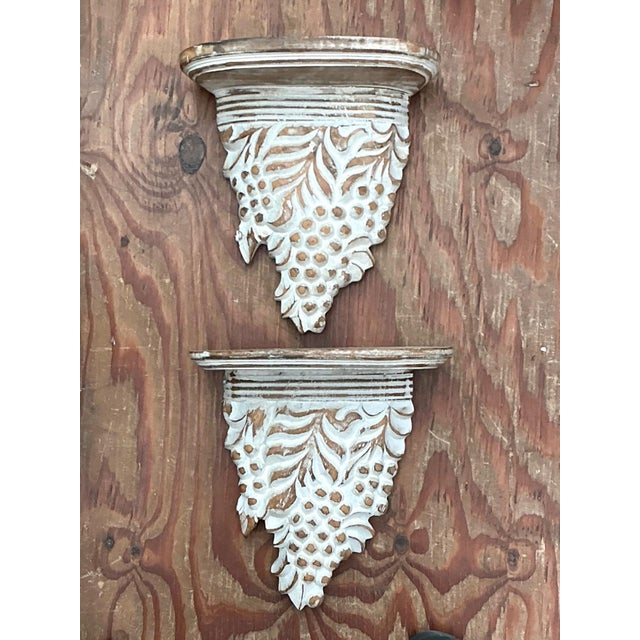 Mid-Century Modern Vintage Carved Wood Grape Wall Brackets - Pair For Sale - Image 3 of 14