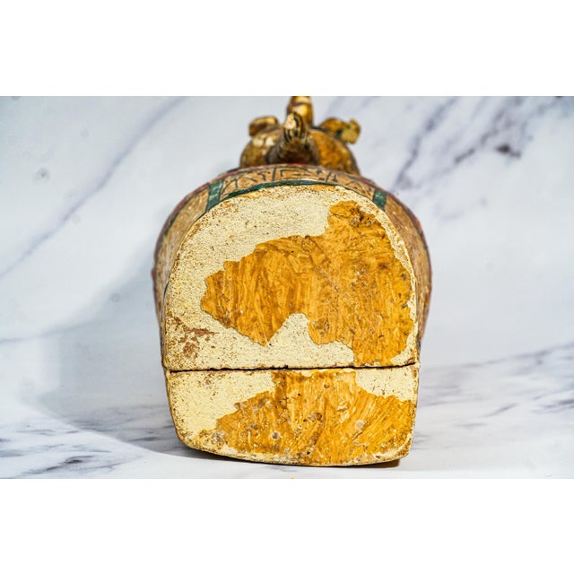 Colorful Vintage Egyptian Painted Wood Sarcophagus Box For Sale - Image 15 of 16