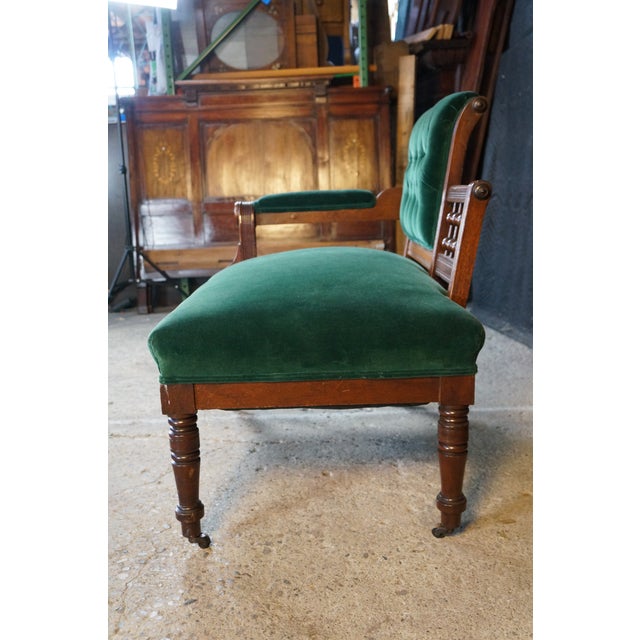 Antique Victorian Eastlake Walnut Ball & Stick Settee Loveseat Corner Chair 34" For Sale - Image 15 of 18