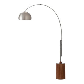 92-Inch Tambo Mid Century Floor Lamp, 1980s - Satin Nickel, Dark Walnut Base For Sale