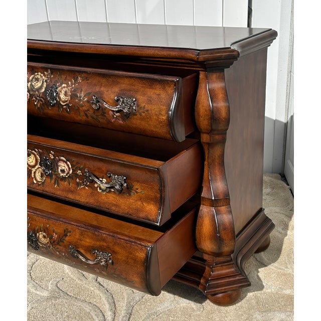 Wood Ethan Allen Bombe Chest Tuscany Painted 3 Drawer Commode French Country Dresser For Sale - Image 7 of 13