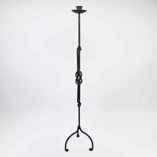 Rustic Hand Forged Iron Floor Candelabra (110cm) Hercules Knot Double Stem – Antique Copper or Gold Finish For Sale - Image 3 of 17