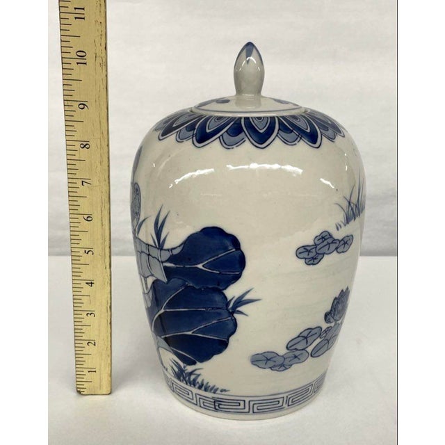 Blue and White Chinese Lidded Temple Jar For Sale - Image 4 of 7