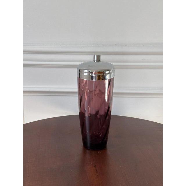 Mid 20th Century Mid 20th Century Amethyst Glass Cocktail Shaker With Chrome Lid For Sale - Image 5 of 11