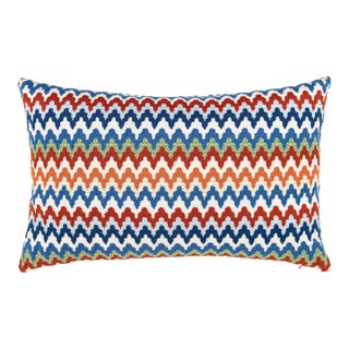 Scalamandre 22" x 14" Rainbow Mountain Crewel Pillow in Cobalt Rouge For Sale