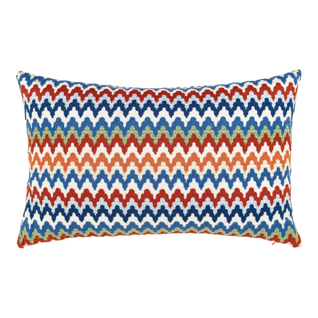 Scalamandre 22" x 14" Rainbow Mountain Crewel Pillow in Cobalt Rouge For Sale