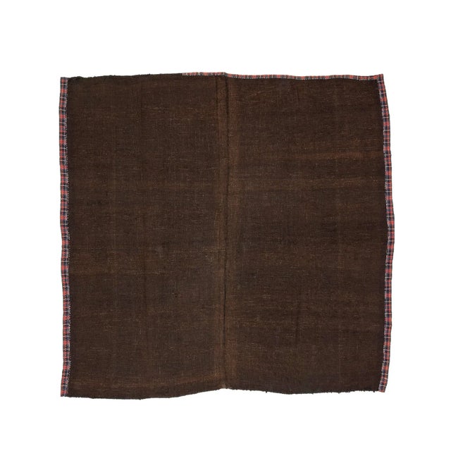 Textile 1960s Vintage Square Brown Kilim Rug- 9′6″ × 10′2″ For Sale - Image 7 of 7