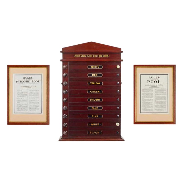 Victorian Joe Davis Pool Scoreboard and 2 Prints from Palmer & Sons For Sale