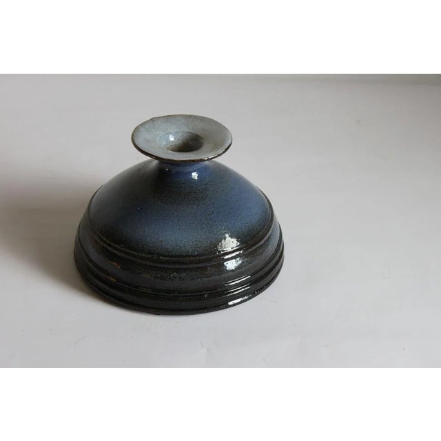 Flat bottom ringed vase by Rogier Vandeweghe for Perignem Belgium. Blue reduction glaze. Per Ignem means "through the...