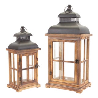 Rustic Wood and Metal Lantern (Set of 2) For Sale